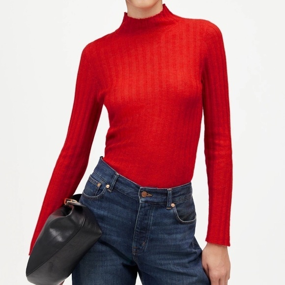 Madewell Alpaca-Blend Mockneck Sweater in Bright Cherry Red size M NWT NO041 - Picture 1 of 13